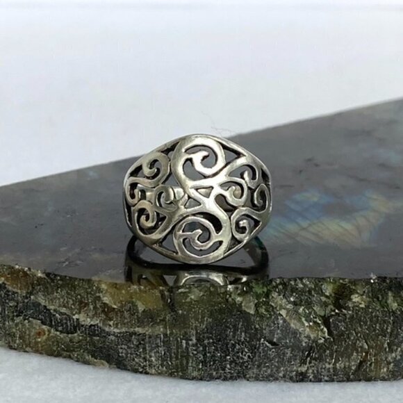 Sterling Silver 925 0.69" Wide Scrollwork Celtic Style Band Ring Size 7.25 - Picture 12 of 16